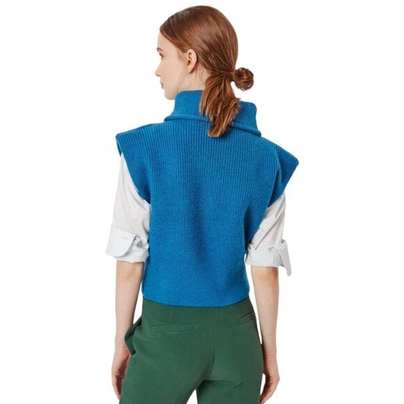 DeLUC Cropped Knit Turtleneck Vest Petrol Blue Sz S | Fall Layering Piece NWT - Picture 3 of 11